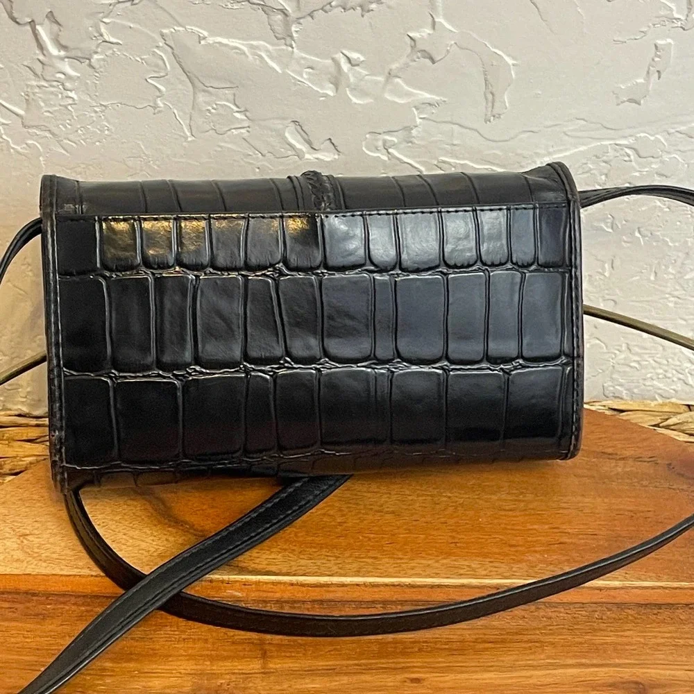 Brighton Black Leather Embossed Crossbody Purse - Picture 4 of 11